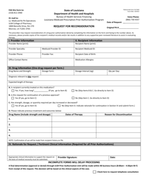 Louisiana Medicaid Rx PA02 Reconsideration Form