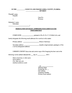 Florida Designation of Email Addresses for E-Service