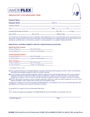 Ameriflex Premium Only Plan Enrollment Form