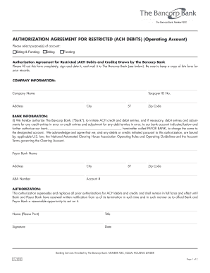 Authorization Agreement for Restricted ACH Debits