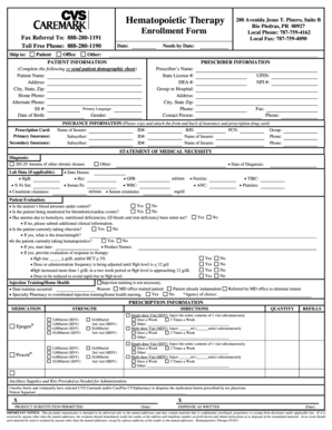 Hematopoietic Therapy Enrollment Form