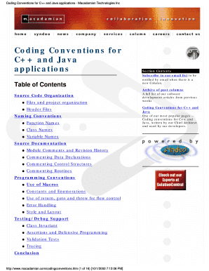 Fillable Online Coding Conventions for C++ and Java applications ...
