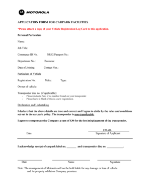 Application Form for Carpark Facilities