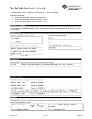 Supplier’s Declaration of Conformity