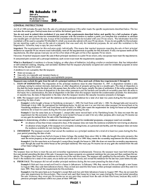 PA Schedule 19 Principal Residence Sale Form