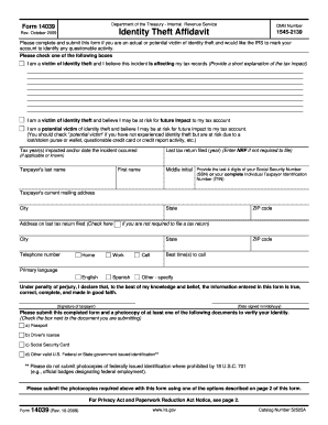 IRS Identity Theft Affidavit Form 14039