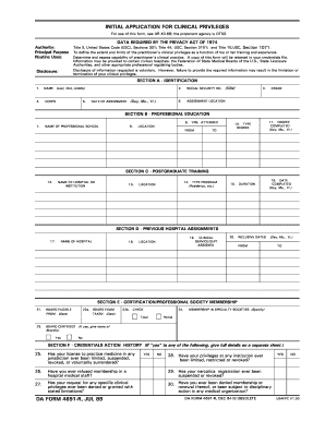 Initial Application for Clinical Privileges