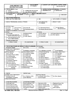 DD Form 2526 Malpractice Claims