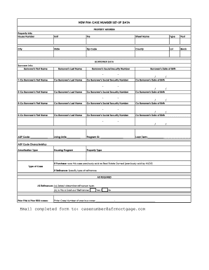 FHA Case Number Setup Form
