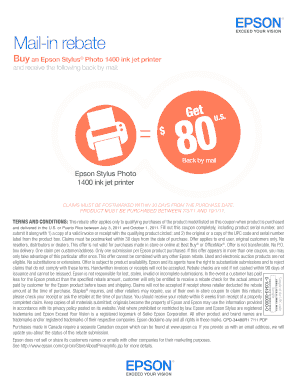 Epson Stylus Photo 1400 Mail-in Rebate Form