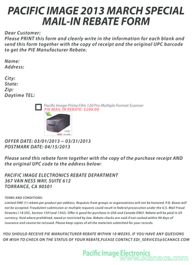 Pacific Image 2013 Mail-In Rebate Form