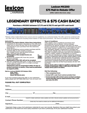 Lexicon MX200 $75 Mail-In Rebate Form