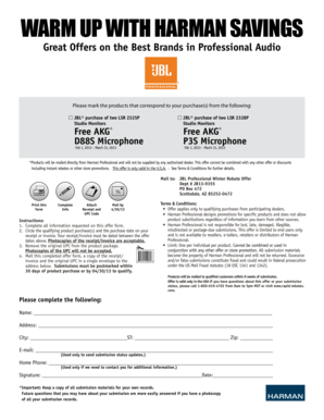 JBL Professional Winter Rebate Offer Form