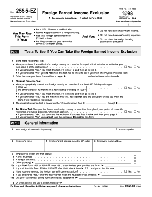 Form 2555-EZ Foreign Earned Income Exclusion 1998