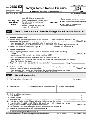 Form 2555-EZ Foreign Earned Income Exclusion 2002