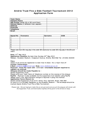 how to make a form to obtained by teams for five aside