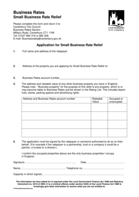 Small Business Rate Relief Application