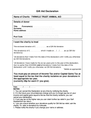 Gift Aid Declaration Form