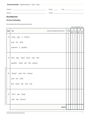 The Goat in the Garden Reading Form