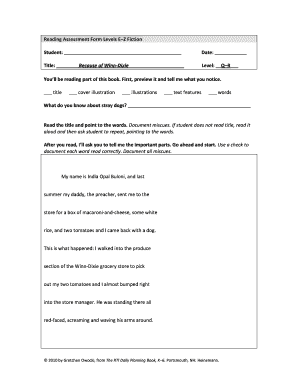 Reading Assessment Form Levels E–Z Fiction