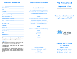 Utilities Kingston Pre-Authorized Payment Plan