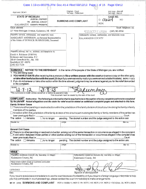 Michigan Summons and Complaint
