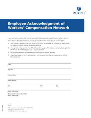 Employee Acknowledgment of Workers’ Compensation Network