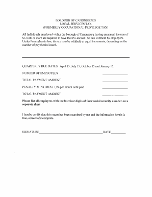 Canonsburg Local Services Tax Form
