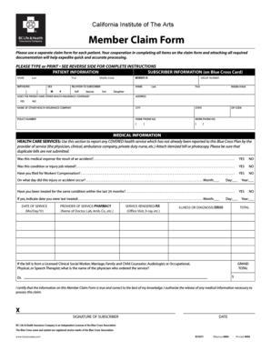 California Institute of The Arts Member Claim Form