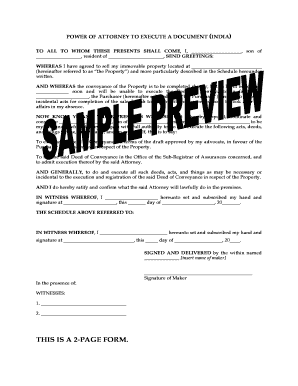 Power of Attorney to Execute a Document (India)