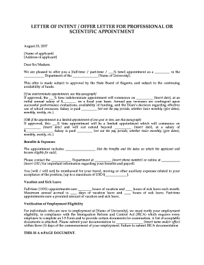 Letter of Intent for Professional Appointment