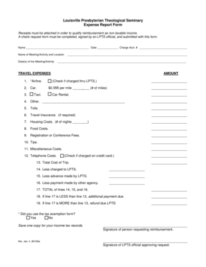 Louisville Presbyterian Theological Seminary Expense Report Form