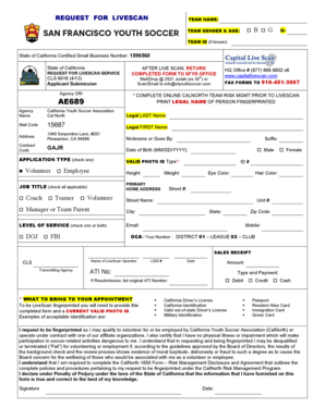 California Livescan Request Form