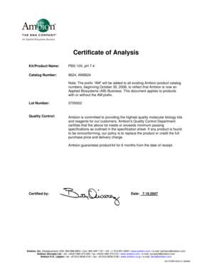 Certificate of Analysis