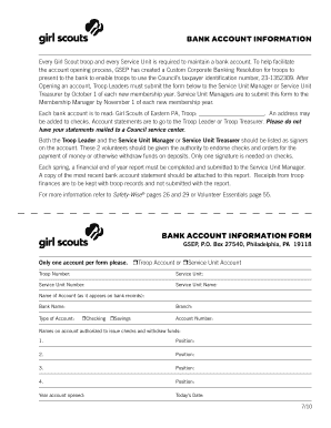 Girl Scouts Bank Account Information Form