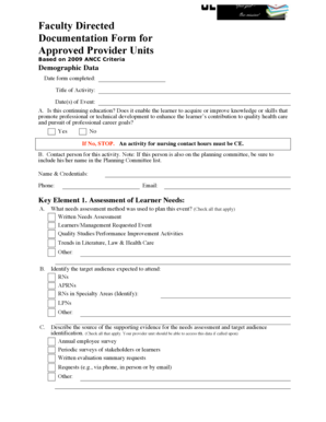 Faculty Directed Documentation Form