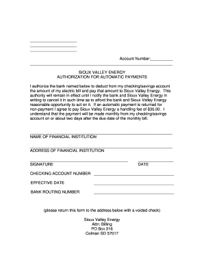 Sioux Valley Energy Automatic Payment Authorization