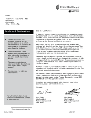 Non-Network Reimbursement - Oxford Health Plans