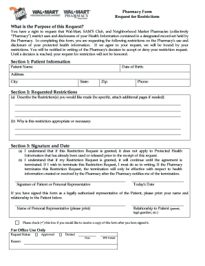 Pharmacy Form Request for Restrictions