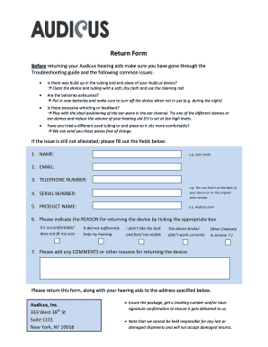 Audicus Hearing Aid Return Form