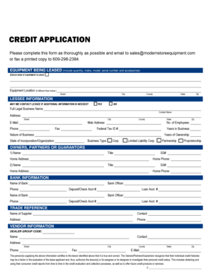 Credit Application for Equipment Leasing