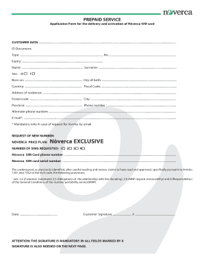 Nòverca SIM Card Application Form