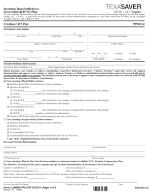 TexaSaver 457 Plan Incoming Transfer/Rollover Form