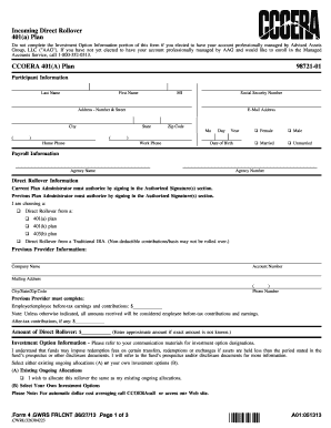 Incoming Direct Rollover Form 401(a) Plan