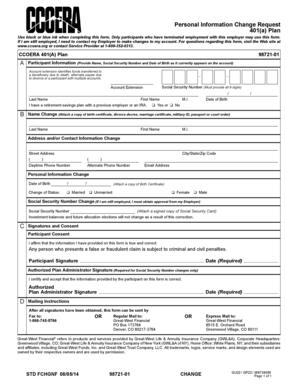 401(a) Plan Personal Information Change Request