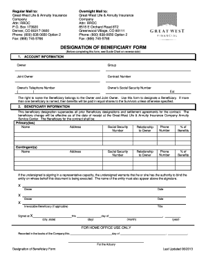 Great-West Life Beneficiary Designation Form