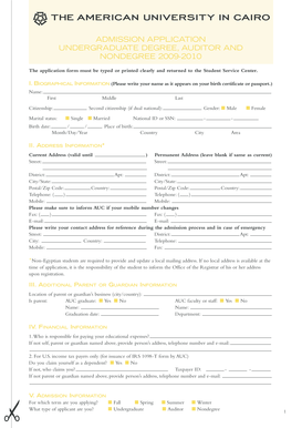 AUC Undergraduate Admission Application