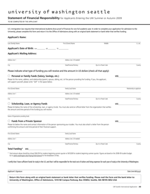 University of Washington Financial Responsibility Form