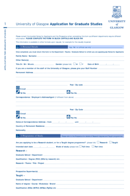 University of Glasgow Graduate Studies Application Form