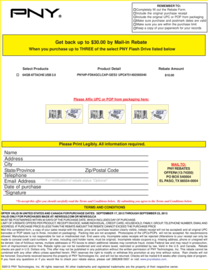 PNY Flash Drive Mail-in Rebate Form